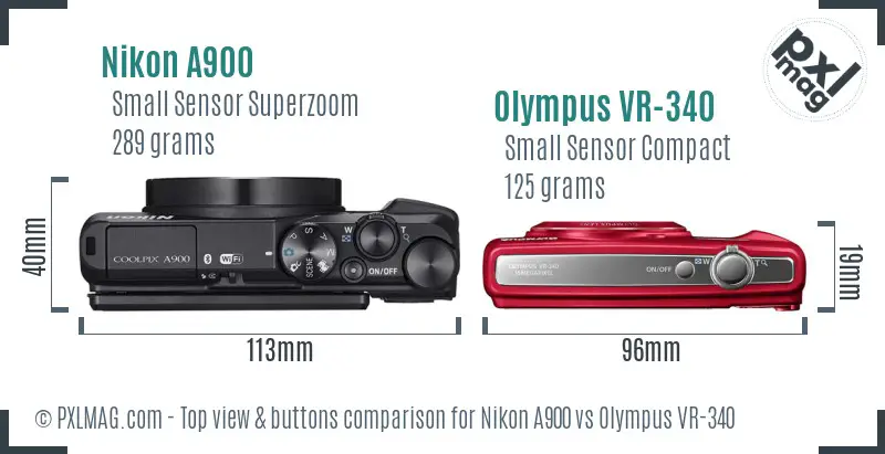 Nikon A900 vs Olympus VR-340 top view buttons comparison Nikon A900 vs Olympus VR-340 top view buttons comparison