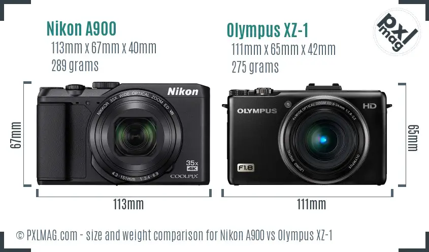 Nikon A900 vs Olympus XZ-1 size comparison