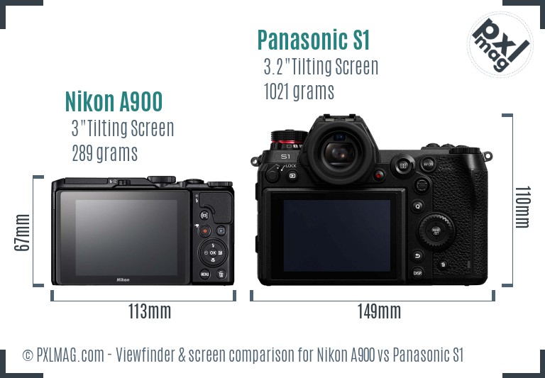 Nikon A900 vs Panasonic S1 Screen and Viewfinder comparison