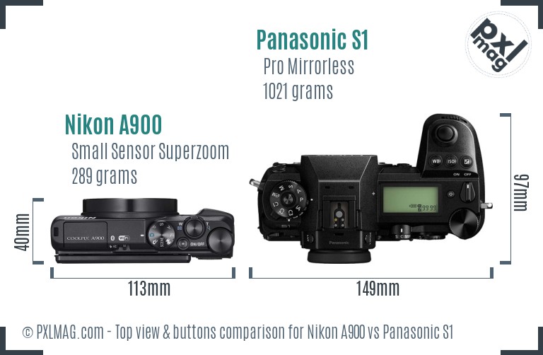 Nikon A900 vs Panasonic S1 top view buttons comparison