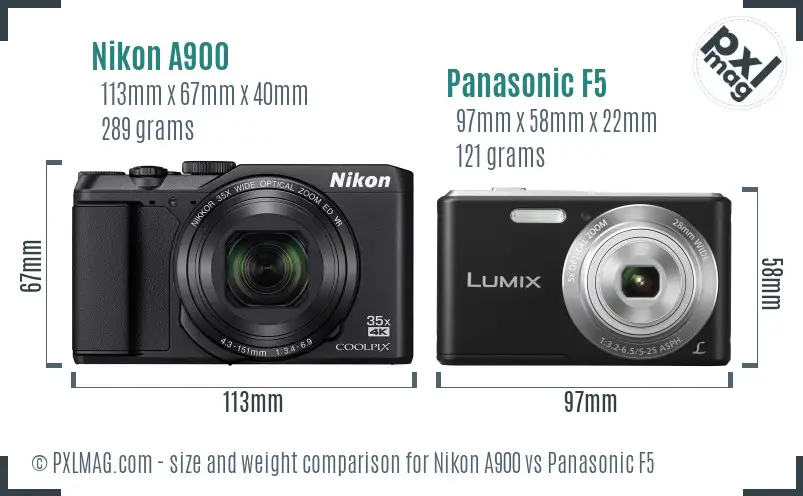 Nikon A900 vs Panasonic F5 size comparison