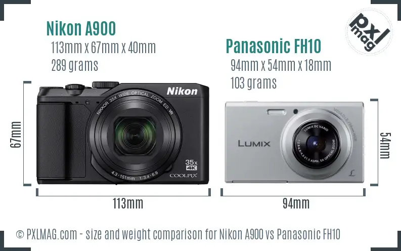 Nikon A900 vs Panasonic FH10 size comparison