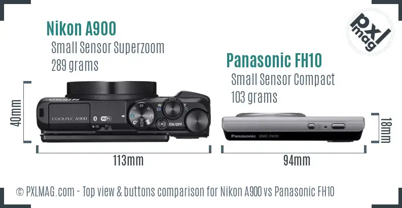 Nikon A900 vs Panasonic FH10 top view buttons comparison