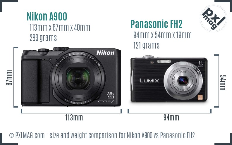 Nikon A900 vs Panasonic FH2 size comparison