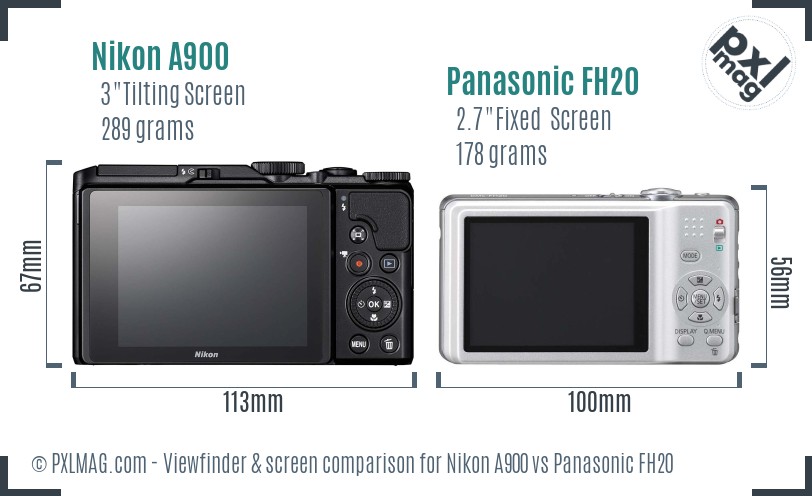 Nikon A900 vs Panasonic FH20 Screen and Viewfinder comparison