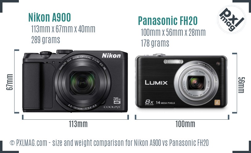 Nikon A900 vs Panasonic FH20 size comparison Nikon A900 vs Panasonic FH20 size comparison