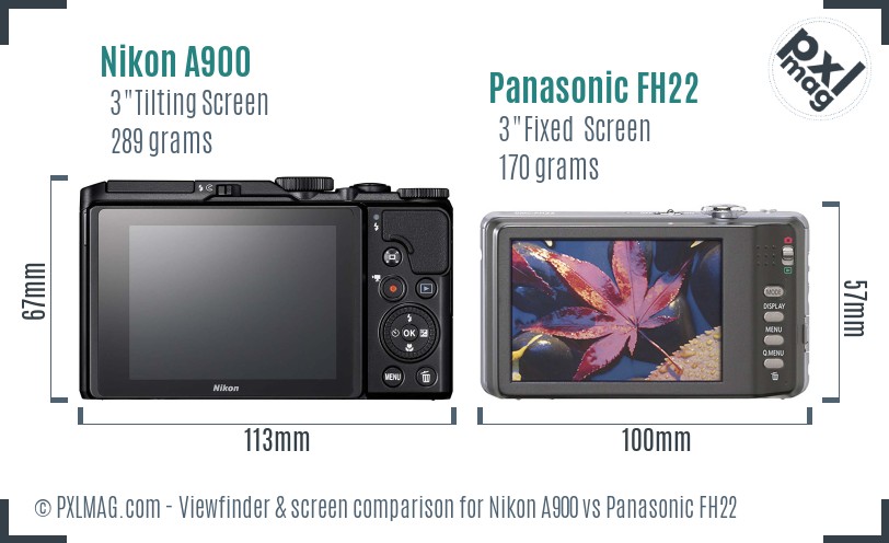 Nikon A900 vs Panasonic FH22 Screen and Viewfinder comparison