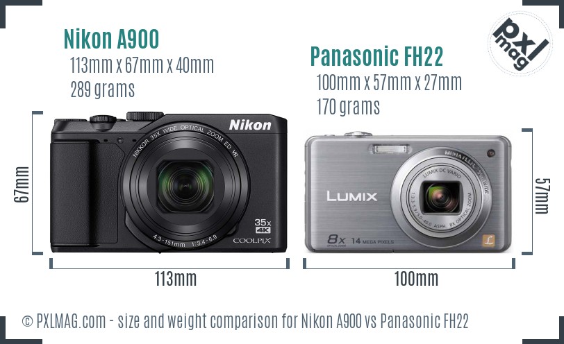 Nikon A900 vs Panasonic FH22 size comparison