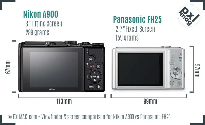 Nikon A900 vs Panasonic FH25 Screen and Viewfinder comparison