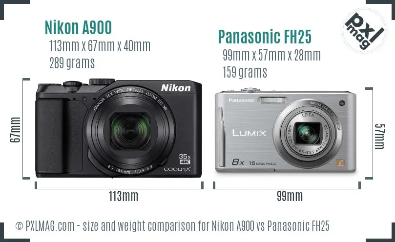 Nikon A900 vs Panasonic FH25 size comparison
