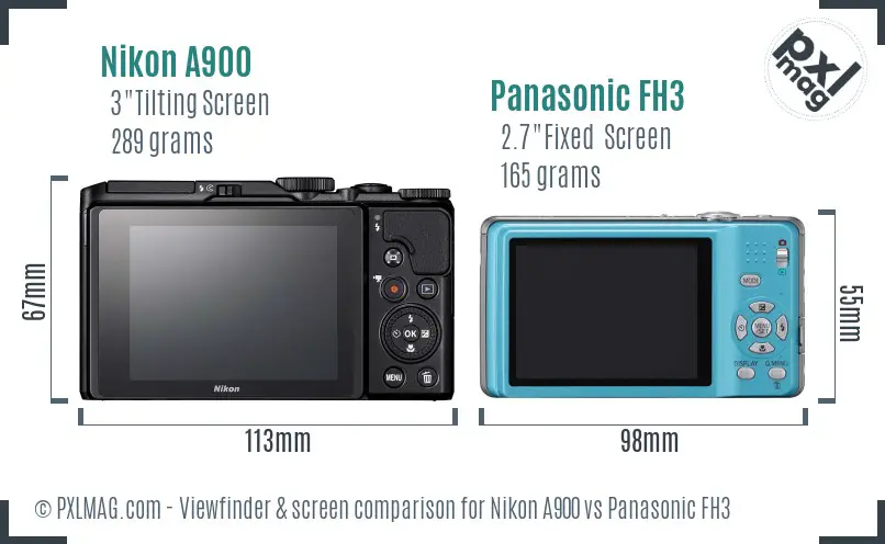 Nikon A900 vs Panasonic FH3 Screen and Viewfinder comparison