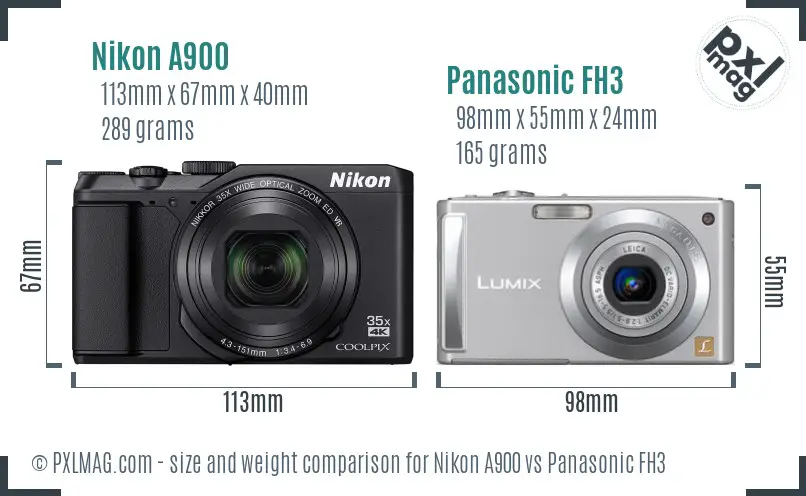 Nikon A900 vs Panasonic FH3 size comparison