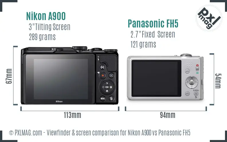 Nikon A900 vs Panasonic FH5 Screen and Viewfinder comparison