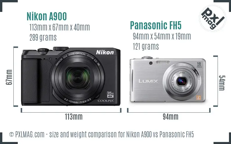 Nikon A900 vs Panasonic FH5 size comparison