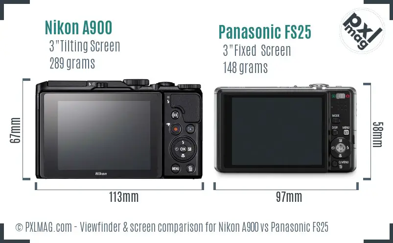 Nikon A900 vs Panasonic FS25 Screen and Viewfinder comparison