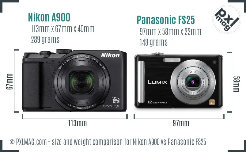Nikon A900 vs Panasonic FS25 size comparison