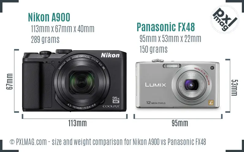 Nikon A900 vs Panasonic FX48 size comparison