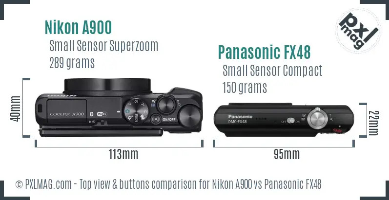 Nikon A900 vs Panasonic FX48 top view buttons comparison