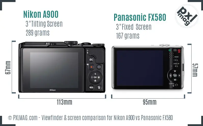 Nikon A900 vs Panasonic FX580 Screen and Viewfinder comparison