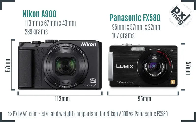 Nikon A900 vs Panasonic FX580 size comparison Nikon A900 vs Panasonic FX580 size comparison