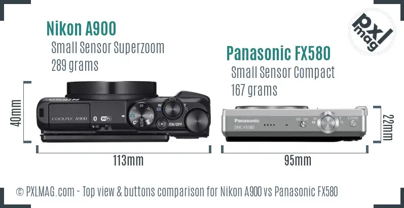 Nikon A900 vs Panasonic FX580 top view buttons comparison
