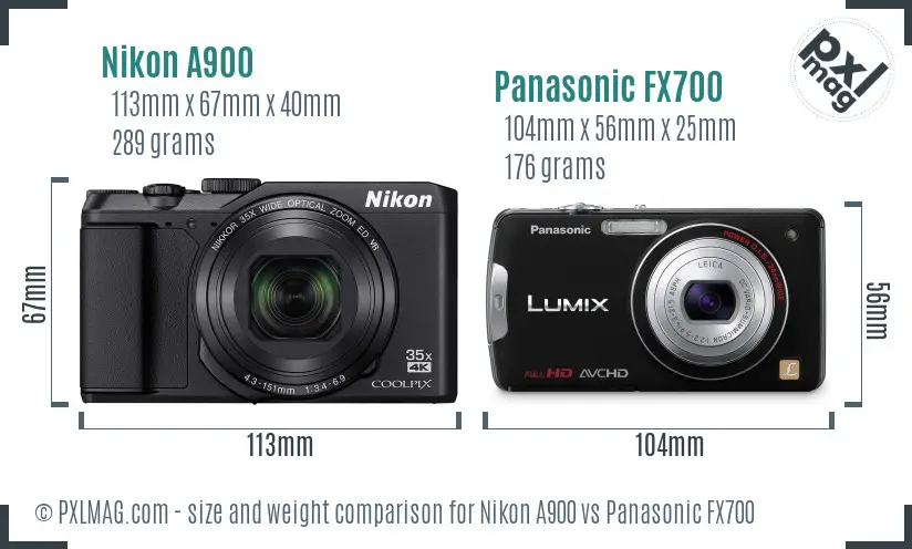 Nikon A900 vs Panasonic FX700 size comparison Nikon A900 vs Panasonic FX700 size comparison