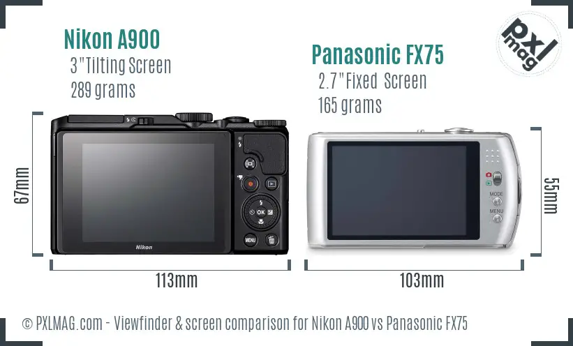 Nikon A900 vs Panasonic FX75 Screen and Viewfinder comparison Nikon A900 vs Panasonic FX75 Screen and Viewfinder comparison