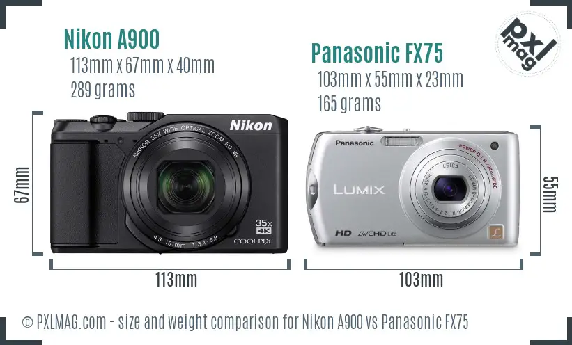 Nikon A900 vs Panasonic FX75 size comparison Nikon A900 vs Panasonic FX75 size comparison