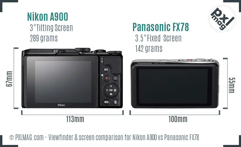 Nikon A900 vs Panasonic FX78 Screen and Viewfinder comparison