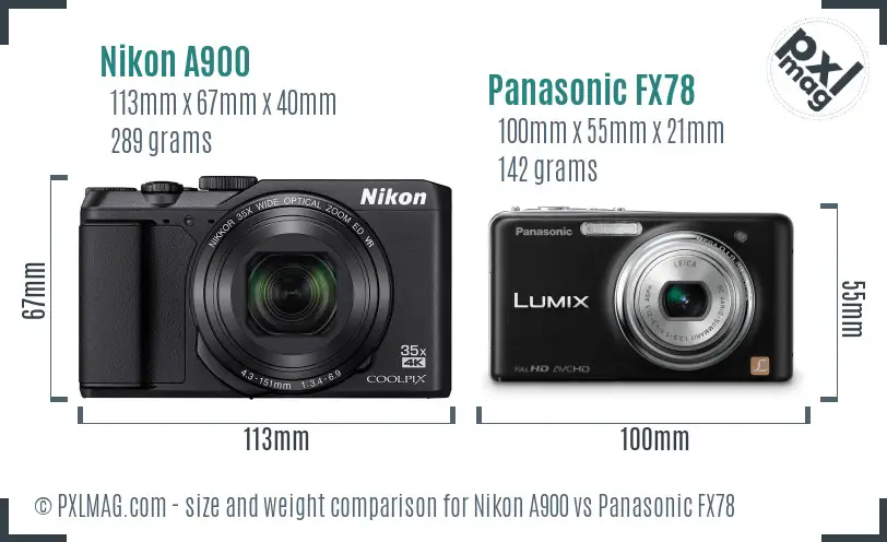 Nikon A900 vs Panasonic FX78 size comparison