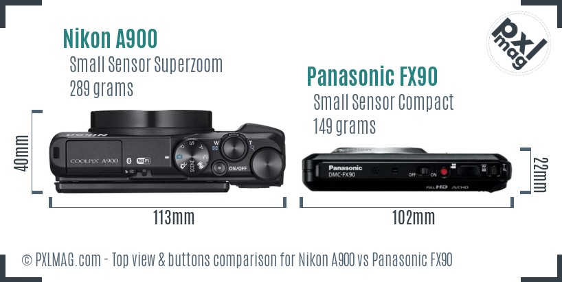 Nikon A900 vs Panasonic FX90 top view buttons comparison