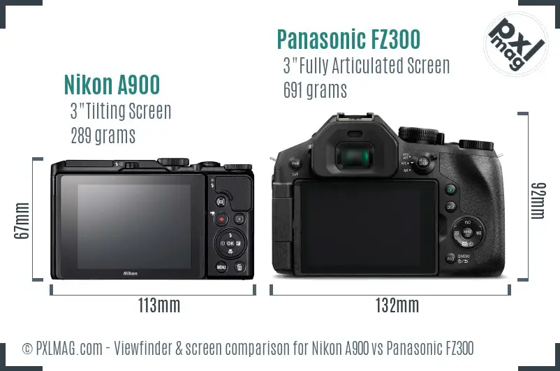 Nikon A900 vs Panasonic FZ300 Screen and Viewfinder comparison Nikon A900 vs Panasonic FZ300 Screen and Viewfinder comparison