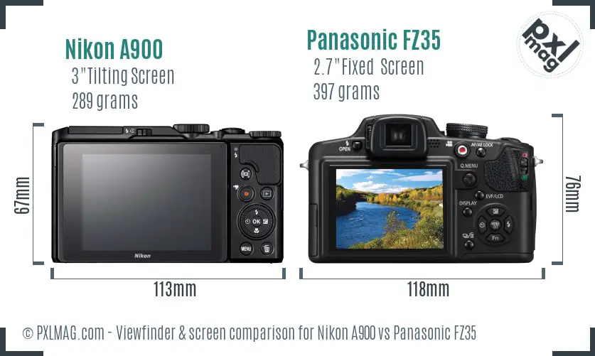 Nikon A900 vs Panasonic FZ35 Screen and Viewfinder comparison