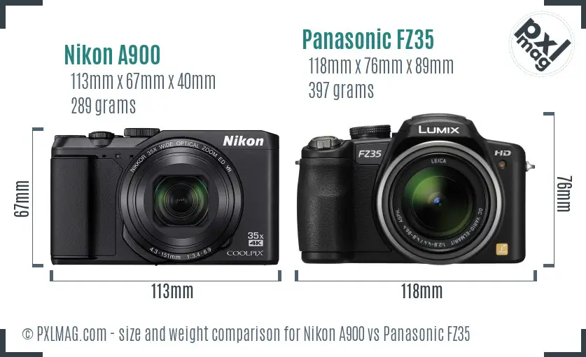 Nikon A900 vs Panasonic FZ35 size comparison