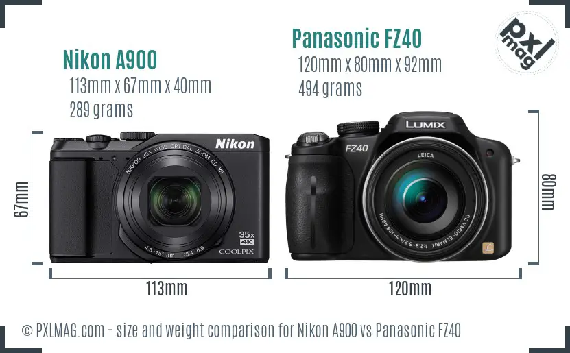Nikon A900 vs Panasonic FZ40 size comparison