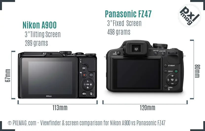 Nikon A900 vs Panasonic FZ47 Screen and Viewfinder comparison