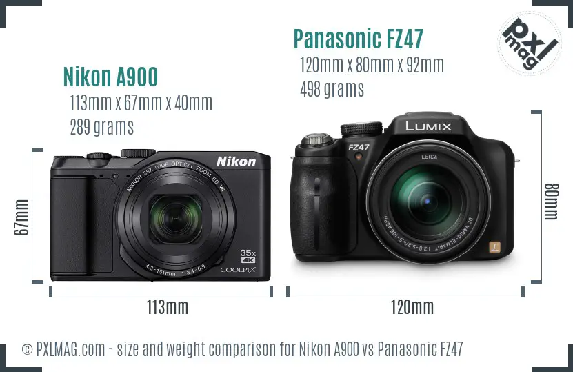 Nikon A900 vs Panasonic FZ47 size comparison