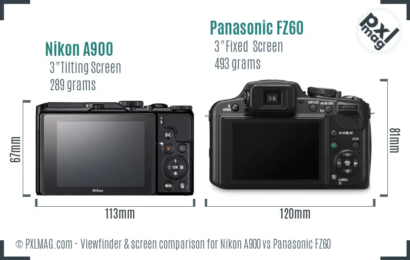 Nikon A900 vs Panasonic FZ60 Screen and Viewfinder comparison