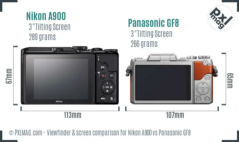 Nikon A900 vs Panasonic GF8 Screen and Viewfinder comparison