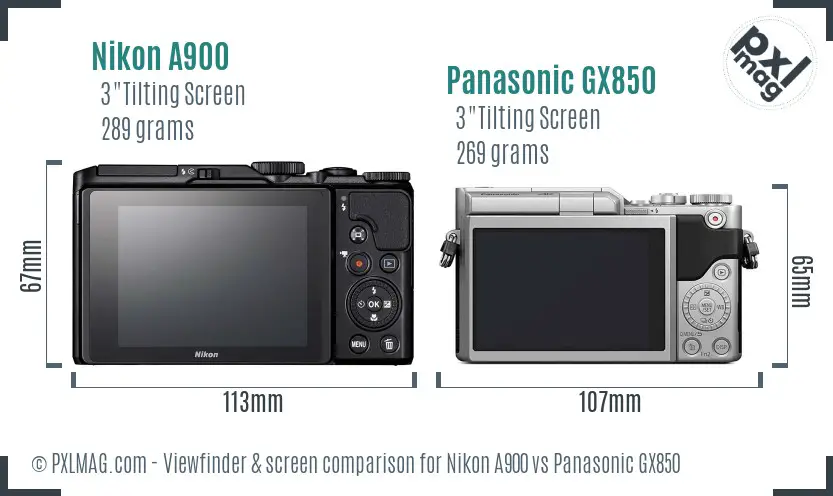 Nikon A900 vs Panasonic GX850 Screen and Viewfinder comparison