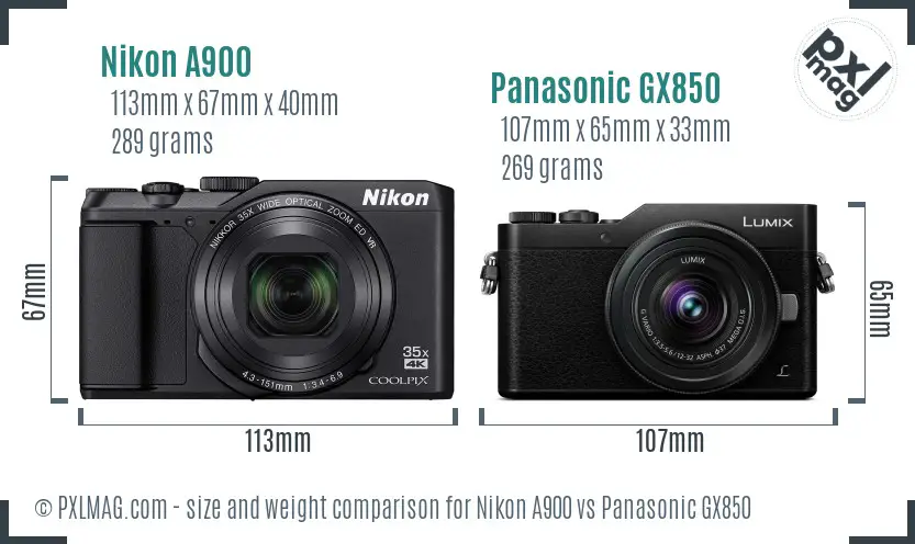 Nikon A900 vs Panasonic GX850 size comparison