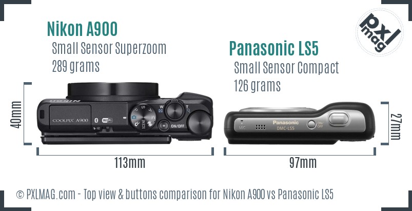 Nikon A900 vs Panasonic LS5 top view buttons comparison