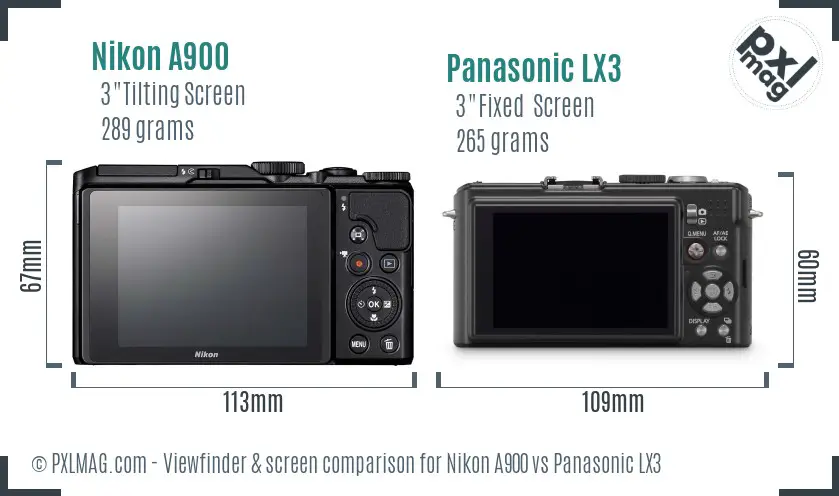 Nikon A900 vs Panasonic LX3 Screen and Viewfinder comparison