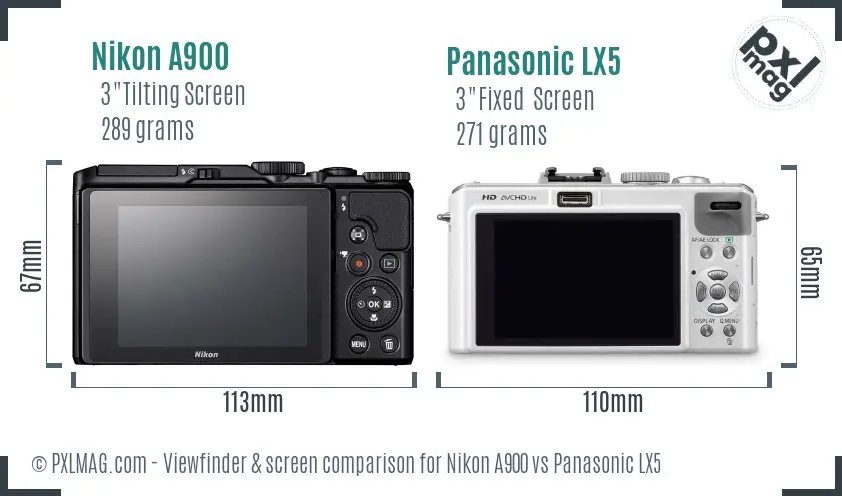 Nikon A900 vs Panasonic LX5 Screen and Viewfinder comparison