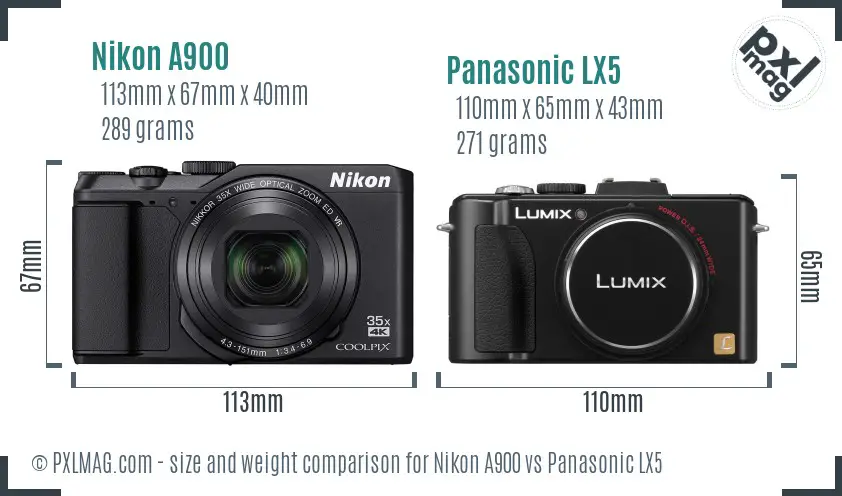 Nikon A900 vs Panasonic LX5 size comparison
