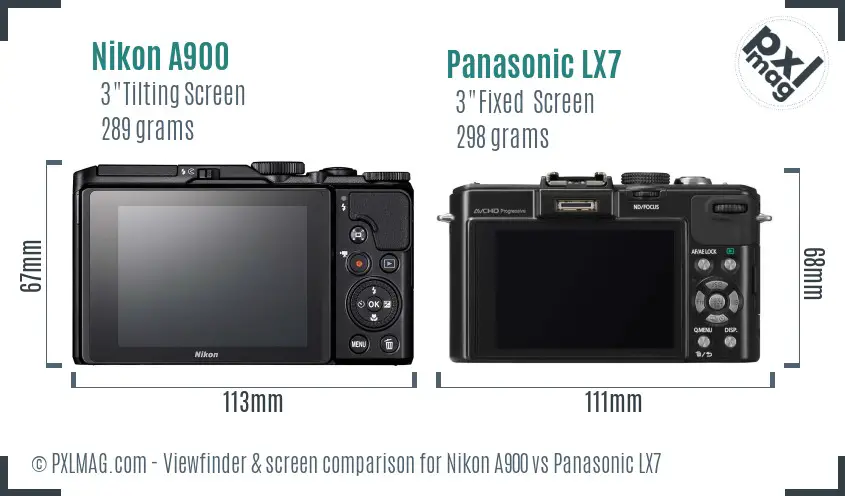 Nikon A900 vs Panasonic LX7 Screen and Viewfinder comparison Nikon A900 vs Panasonic LX7 Screen and Viewfinder comparison