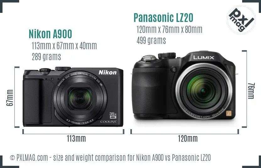 Nikon A900 vs Panasonic LZ20 size comparison