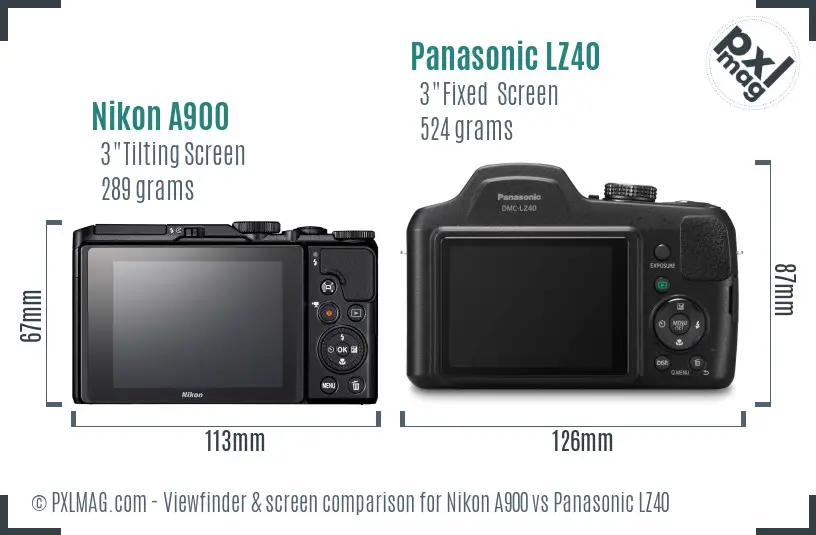 Nikon A900 vs Panasonic LZ40 Screen and Viewfinder comparison