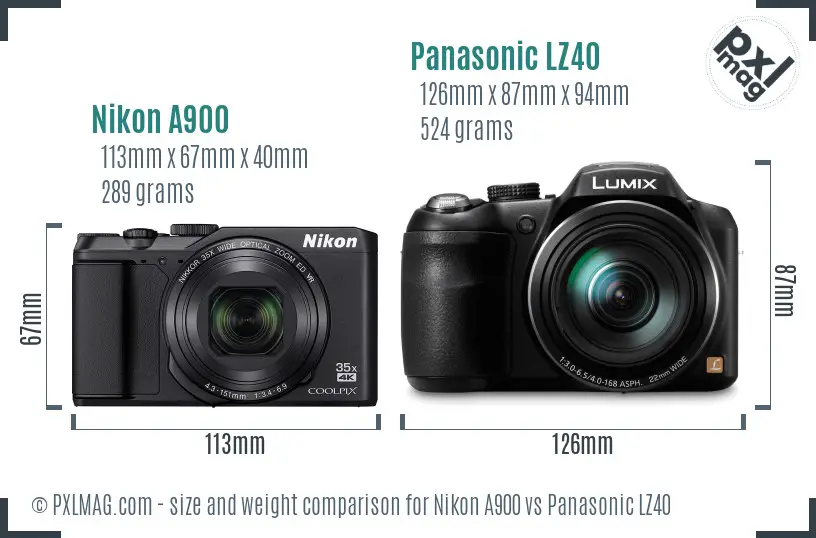 Nikon A900 vs Panasonic LZ40 size comparison