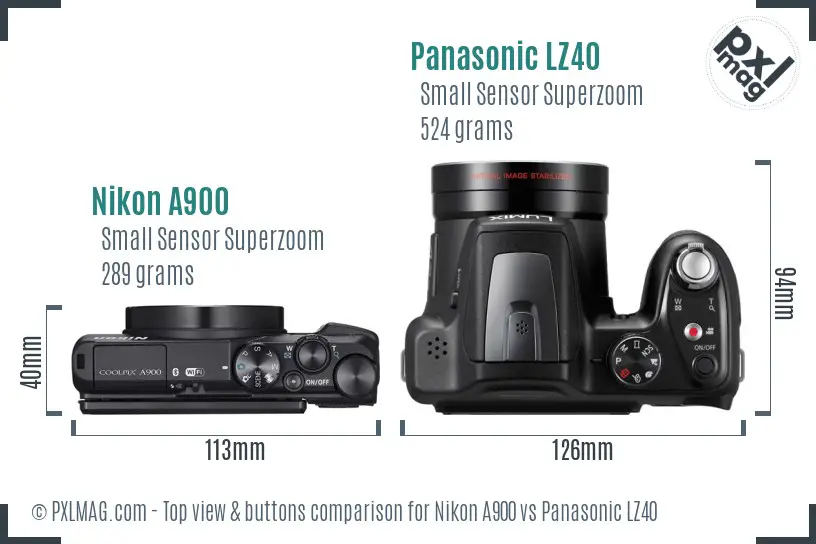 Nikon A900 vs Panasonic LZ40 top view buttons comparison